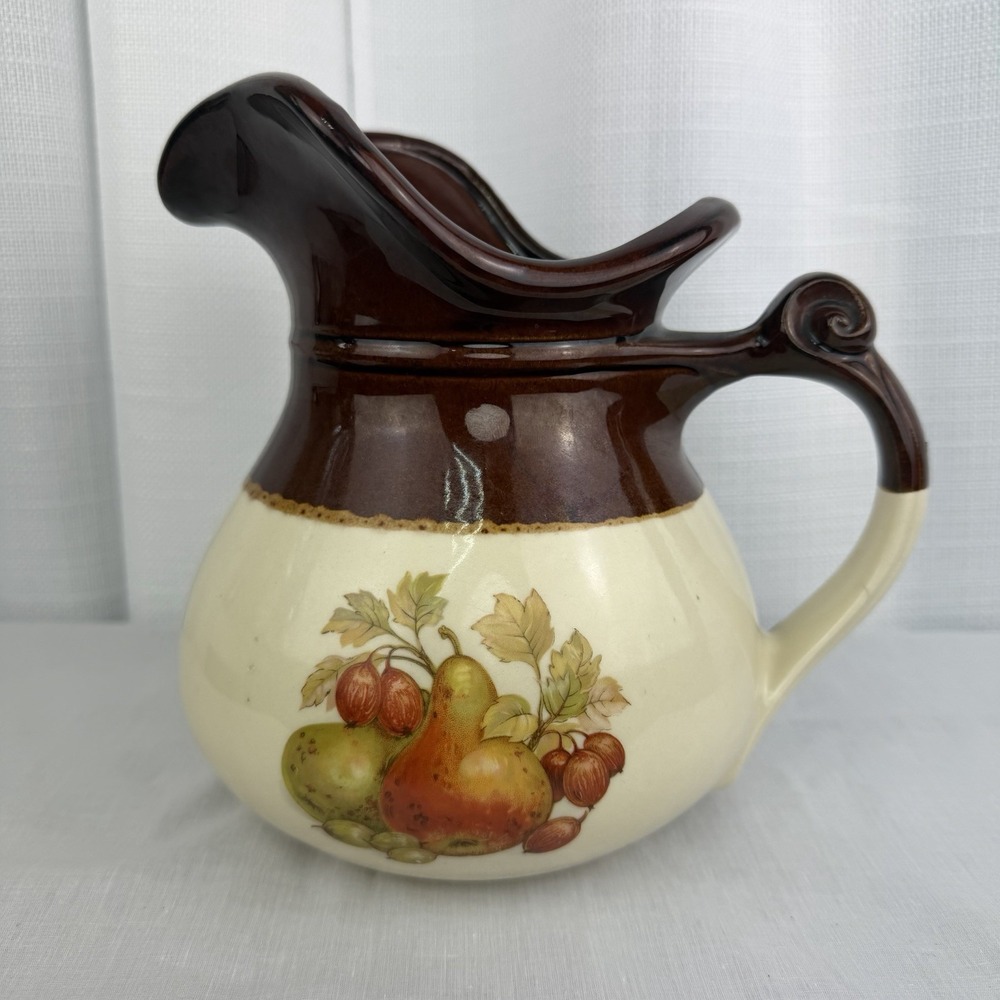 McCOY USA Pottery Pitcher Vintage 1960's Grapes Fruit Pear Nuts 7515 Brown Fall